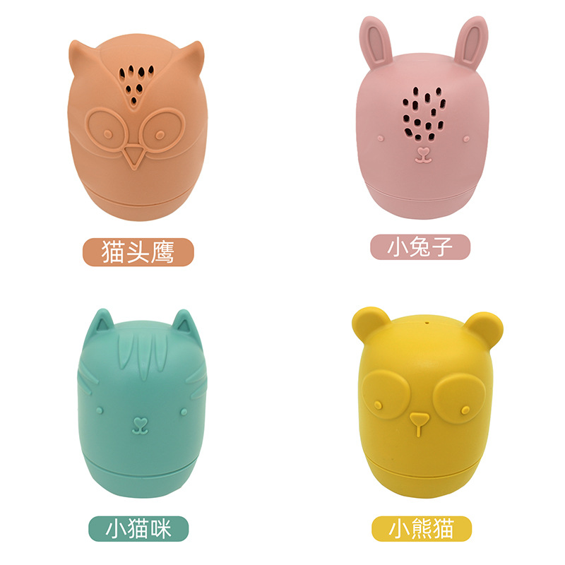 食品级硅胶玩具婴儿宝宝浴室沐浴洗澡动物四件套微波炉洗碗机可用