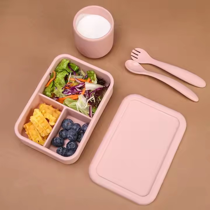 食品级硅胶饭盒可微波炉加热专用碗带饭分格便当盒儿童分格餐盒